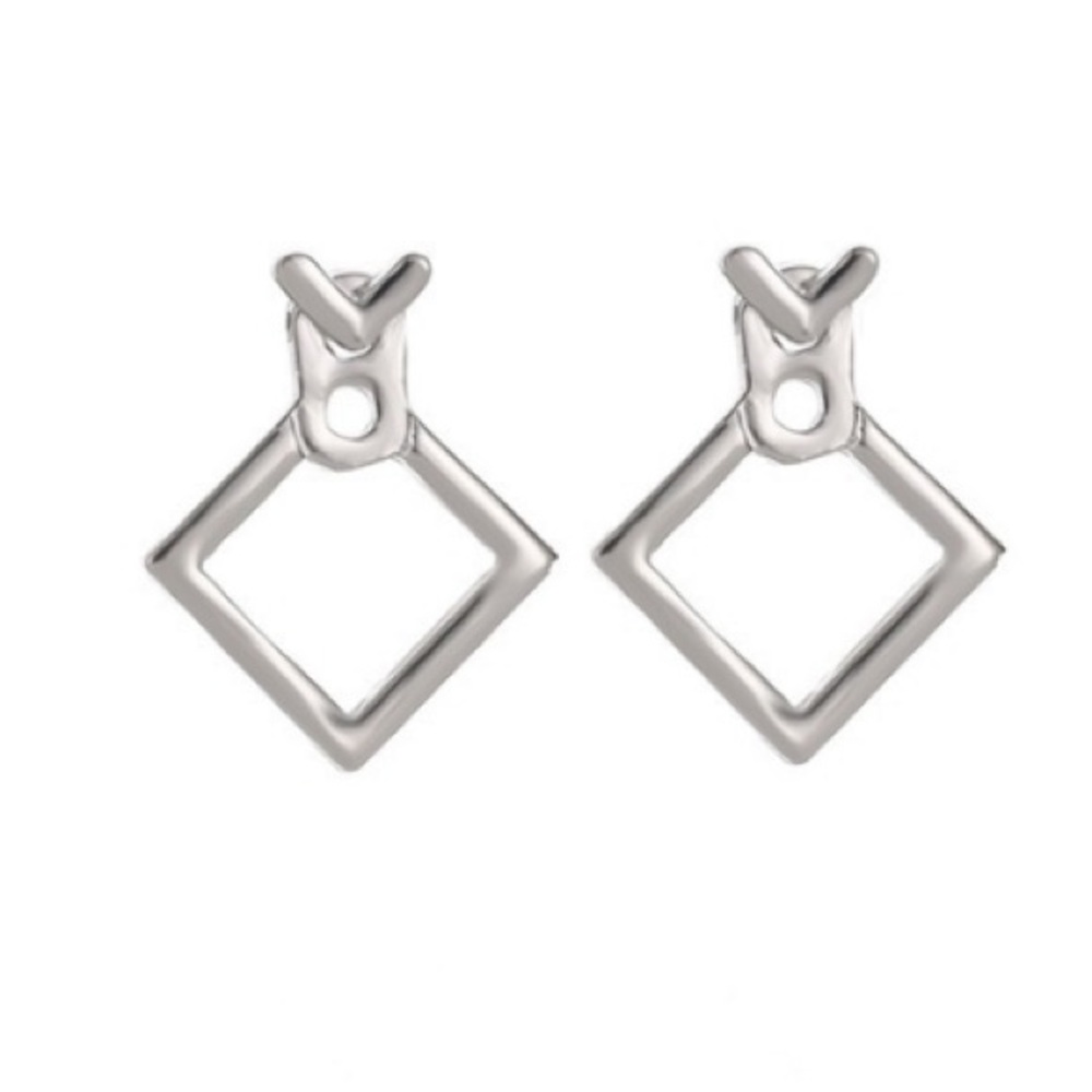[SILVER]Modern Minimal Geometric Square Versatile Stud Earrings EarJacket - Picture 14 of 15